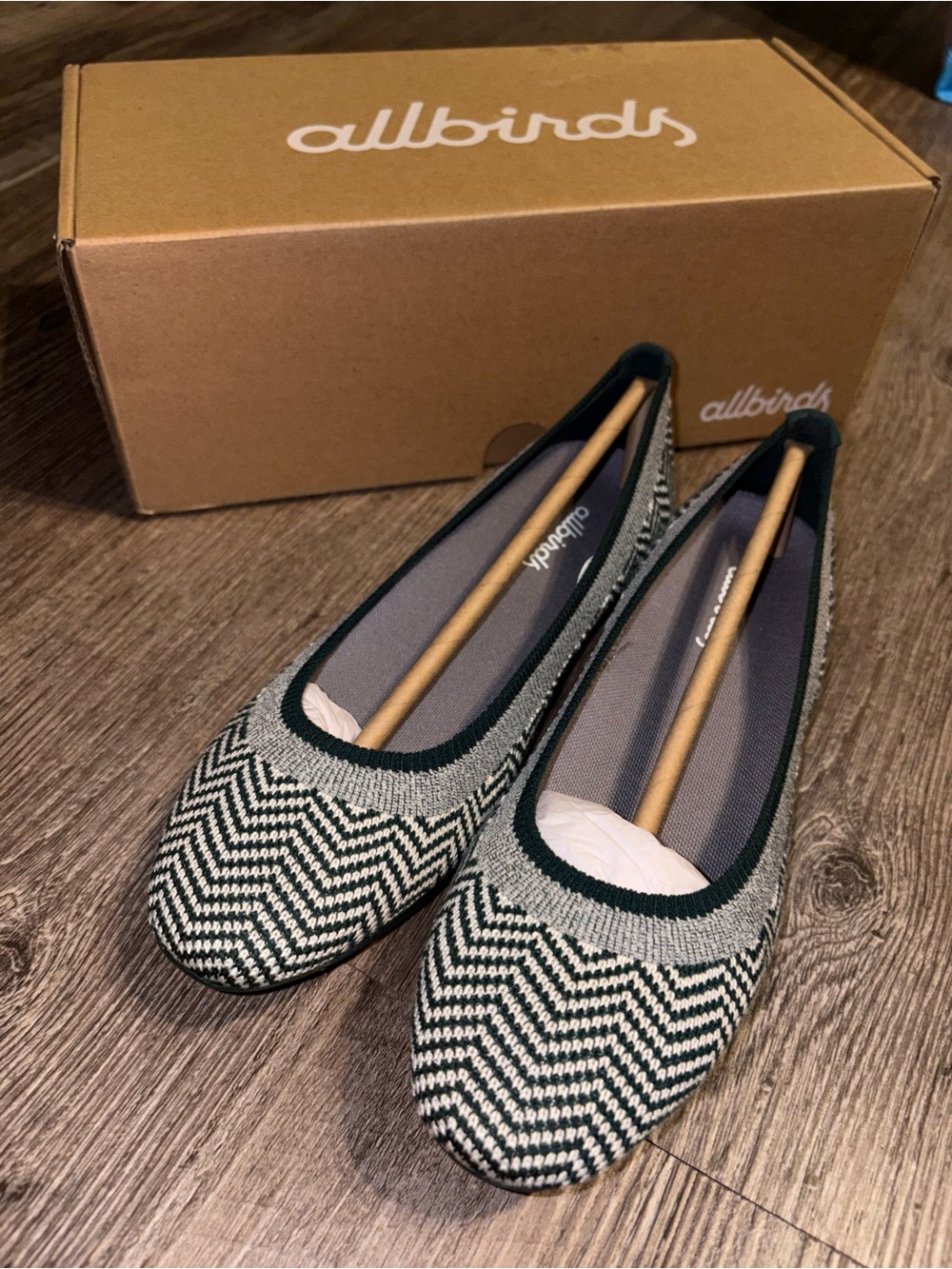 allbirds Women's Zigzag Knit Ballet Flats in Green and White